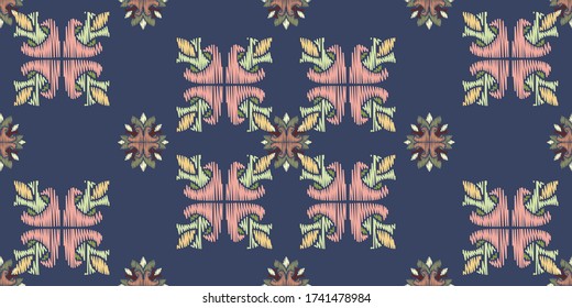 Colorful Ikat ornamentel seamless pattern for textile, wallpaper, card or wrapping paper