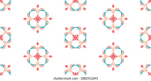 Colorful Ikat ornamentel seamless pattern for textile, wallpaper, card or wrapping paper. Tile for surface design.