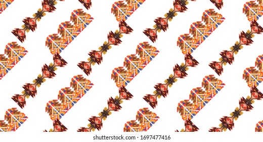 colorful ikat painted texture Drapery curves pagan tripe seamless pattern. Indian old surface background.