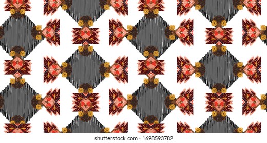 colorful ikat painted texture Drapery curves pagan tripe seamless pattern. Indian old surface background.
