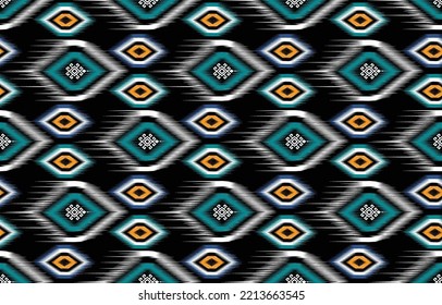 Patrón de ikat colorido, estilo de arte oriental étnico sin fisuras. Diseño para fondo, alfombra, papel pintado, ropa, envoltura, Batik, tela, fondo, sarong y ilustración vectorial. estilo bordado