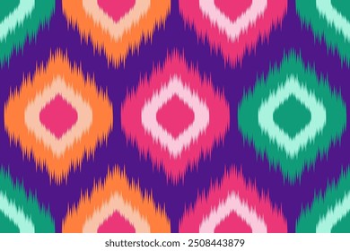 Colorido do padrão Ikat, design de arte tailandês, estilo Ikat Ornament, Ikat Print. Abstrato geométrico sem emenda padrão fundo tradicional ética para decoração, roupas, tecido, têxtil, moda.