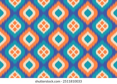 Colorido do padrão Ikat, design de arte tailandês, estilo Ikat Ornament, Ikat Print. Abstrato geométrico sem emenda padrão fundo tradicional ética para roupas, tecido, têxtil, moda.