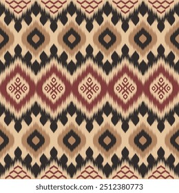 Colorful of Ikat pattern, Thai art design, Ikat Ornament style, Ikat Print. Abstract geometric seamless pattern background traditional ethic for decoration, clothing, fabric, textile, fashion.