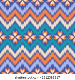 Colorido do padrão Ikat, design de arte tailandês, estilo Ikat Ornament, Ikat Print. Abstrato geométrico sem emenda padrão fundo tradicional ética para roupas, tecido, têxtil, moda.