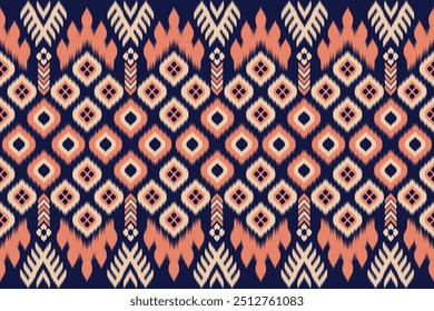 Farbenfroh mit Ikat-Muster, thailändischem Kunstdesign, Ikat-Ornament-Stil, Ikat Print. Abstrakte geometrische nahtlose Muster Hintergrund traditionelle Ethik für Dekoration, Kleidung, Stoff, Textil, Mode.