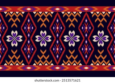 Colorful of Ikat pattern, Thai art design, Ikat Ornament style, Ikat Print. Abstract geometric seamless pattern background traditional ethic for clothing, fabric, textile, fashion.