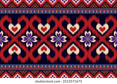 Colorful of Ikat pattern, Thai art design, Ikat Ornament style, Ikat Print. Abstract geometric seamless pattern background traditional ethic for clothing, fabric, textile, fashion.