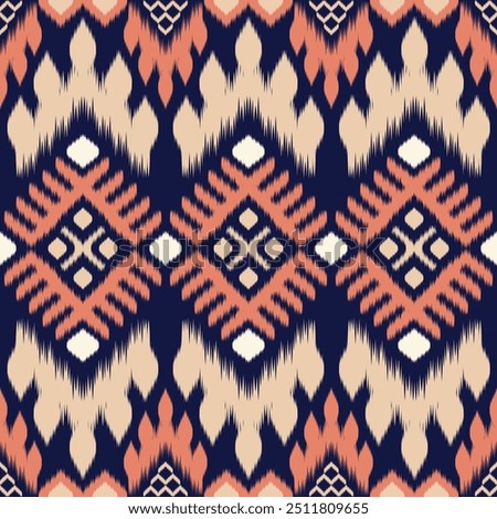 Colorful of Ikat pattern, Thai art design, Ikat Ornament style, Ikat Print. Abstract geometric seamless pattern background traditional ethic for decoration, clothing, fabric, textile, fashion.