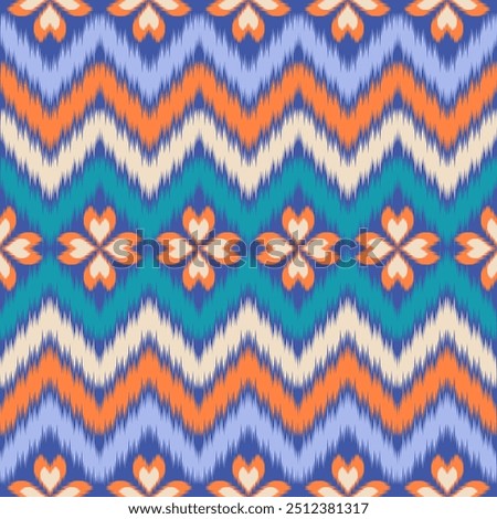Colorful of Ikat pattern, Thai art design, Ikat Ornament style, Ikat Print. Abstract geometric seamless pattern background traditional ethic for clothing, fabric, textile, fashion.