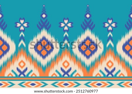 Colorful of Ikat pattern, Thai art design, Ikat Ornament style, Ikat Print. Abstract geometric seamless pattern background traditional ethic for clothing, fabric, textile, fashion.