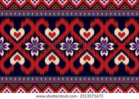 Colorful of Ikat pattern, Thai art design, Ikat Ornament style, Ikat Print. Abstract geometric seamless pattern background traditional ethic for clothing, fabric, textile, fashion.
