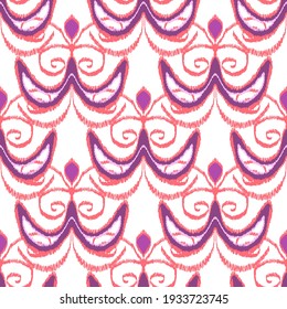 Colorful ikat pattern in vintage style. Elegant ethnic background. Hand drawn oriental art. Seamless geometric modern vintage texture.