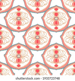 Colorful ikat pattern in vintage style. Elegant ethnic background. Hand drawn oriental art. Seamless geometric modern vintage texture.