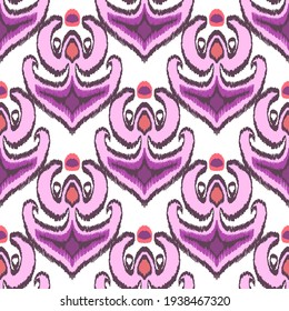 Colorful ikat pattern in vintage style. Elegant ethnic background. Hand drawn oriental art. Seamless geometric modern vintage texture.