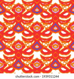 Colorful ikat pattern in vintage style. Elegant ethnic background. Hand drawn oriental art. Seamless geometric modern vintage texture.	