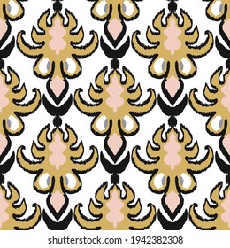 Colorful ikat pattern in vintage style. Elegant ethnic background. Hand drawn oriental art. Seamless geometric modern vintage texture.	