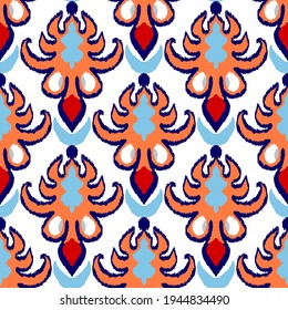 Colorful ikat pattern in vintage style. Elegant ethnic background. Hand drawn oriental art. Seamless geometric modern vintage texture.	