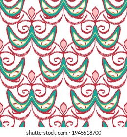 Colorful ikat pattern in vintage style. Elegant ethnic background. Hand drawn oriental art. Seamless geometric modern vintage texture.	