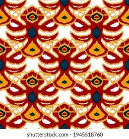 Colorful ikat pattern in vintage style. Elegant ethnic background. Hand drawn oriental art. Seamless geometric modern vintage texture.	