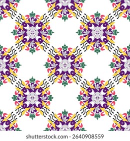 Colorful ikat seamless pattern, floral design, ethnic handmade motif, ikat ethnic tribal, boho colors seamless wallpaper. Ethnic Ikat abstract background art, greeting cards, and printing products.
