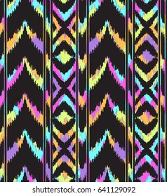 colorful ikat shapes in stripes - seamless background