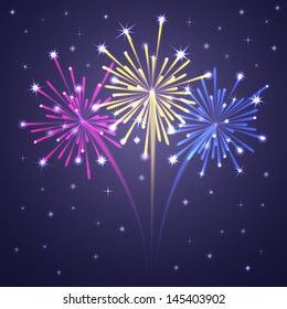Colorful Illuminated Fireworks. Vector Illustration.