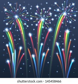 Colorful Illuminated Fireworks. Vector Illustration.