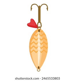 A colorful illustrated fishing lure with a cute red heart detail