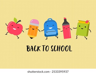 Colorful Illustrated Fun Back to School Card, Vibrant Artwork, Whimsical Design Elements, Perfect for Celebrating New School Year, Great for Students and Parents