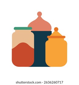 Colorful illustrated jars for kitchen organization and modern home decor element