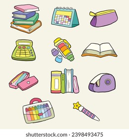 Colorful Illustrated School Supplies Yard Card Flair Set