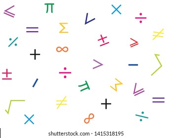 Colorful of illustrater Math symbols seamless isolate on white background. Fabric or wallpaper  print out vector 