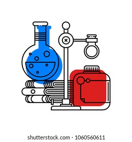 Colorful illustration about chemistry in modern outline style. College subject icon on white background. 