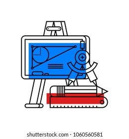 Colorful illustration about geometry in modern outline style. College subject icon on white background. 