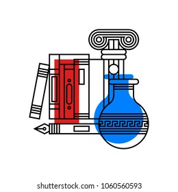 Colorful illustration about history in modern outline style. College subject icon on white background. 