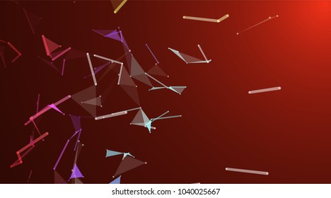 Colorful illustration with abstract low poly elements . Abstract polygonal space . Network connection visualization.Broken structure . Vector technology background .