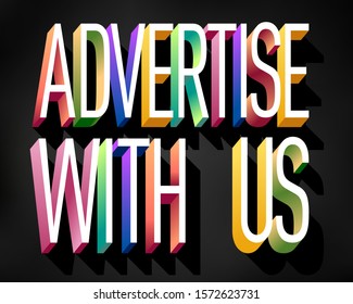 Colorful illustration of "Advertise with us" text