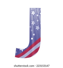 colorful illustration with  american flag letter J on a white background