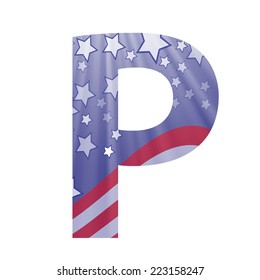 colorful illustration with  american flag letter P on a white background