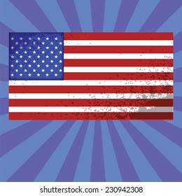 colorful illustration with american flag on abstract blue background