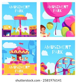 A colorful illustration of an amusement park set