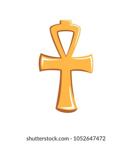 Colorful illustration of Ankh. Sign of ancient Egyptian. Cartoon icon of golden cross. Symbol of life. Graphic element for decoration. Flat vector design
