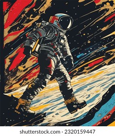 Colorful Illustration of an Astronaut Lost in a Colorful Space. Astral Colorscape