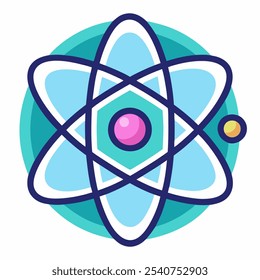 A colorful illustration of an atom, perfect for science, education, or technology-related designs. This simple yet visually appealing graphic can be used for websites, presentations.