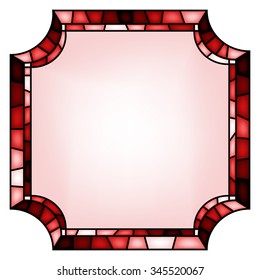 Colorful illustration background, invitation or greeting card template with vinous ornament and frame for the text. Stained glass window mosaic style. Vector design.