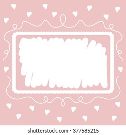 Colorful illustration background, invitation or greeting card template with beautiful hearts and square frame for the text. Happy Valentines Day. Vector design.
