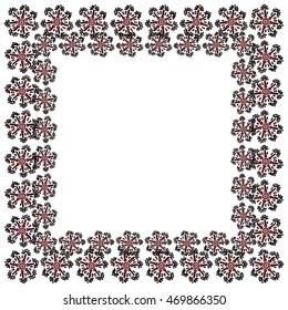 Colorful illustration background, invitation or greeting card template with hand-drawn ethnic floral ornament and square frame for the text. Stained glass window mosaic style. Vector design.