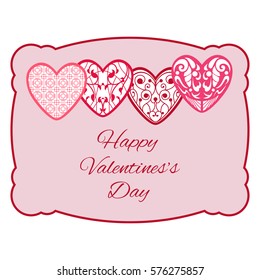 Colorful illustration background, invitation or greeting card template with beautiful hearts. Happy Valentines Day. Vector design.