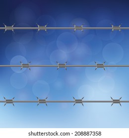 colorful illustration with barbed wire fence on a blue sky background  for your design